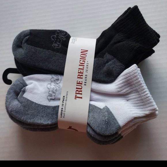 TRUE RELIGION Ladies HALF CUSHION QUARTER SOCKS, 10 Pack - Picture 2 of 7